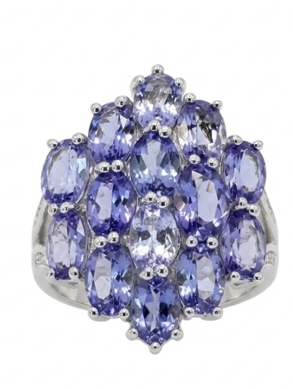 Genuine Tanzanite Cluster Ring Sterling Silver Size 7!